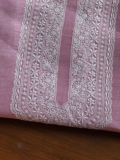 Pink Shade Linen Chikankari Unstitched Men's Kurtas Fabric
