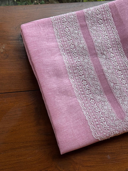 Pink Shade Linen Chikankari Unstitched Men's Kurtas Fabric
