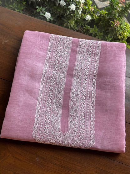 Pink Shade Linen Chikankari Unstitched Men's Kurtas Fabric