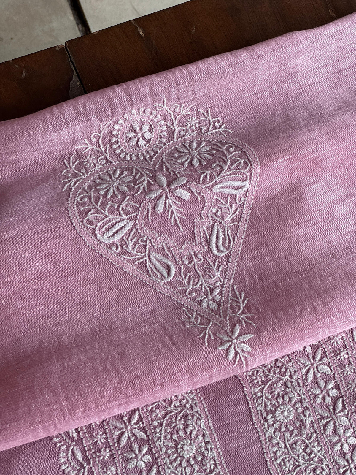 Pink Shade Linen Chikankari Unstitched Men's Kurtas Fabric