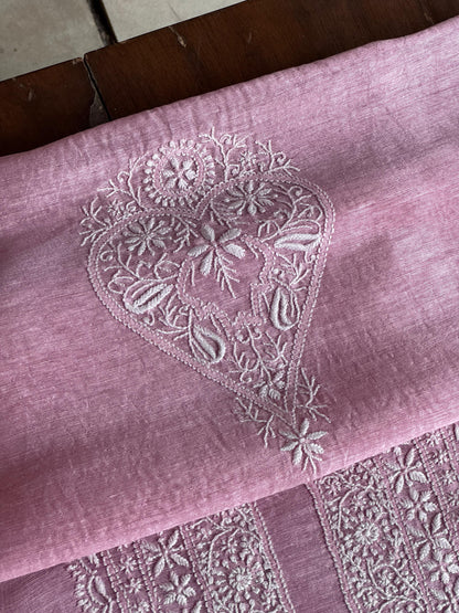 Pink Shade Linen Chikankari Unstitched Men's Kurtas Fabric