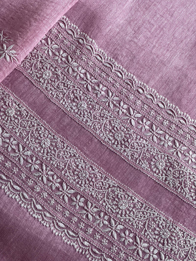 Pink Shade Linen Chikankari Unstitched Men's Kurtas Fabric