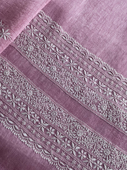 Pink Shade Linen Chikankari Unstitched Men's Kurtas Fabric