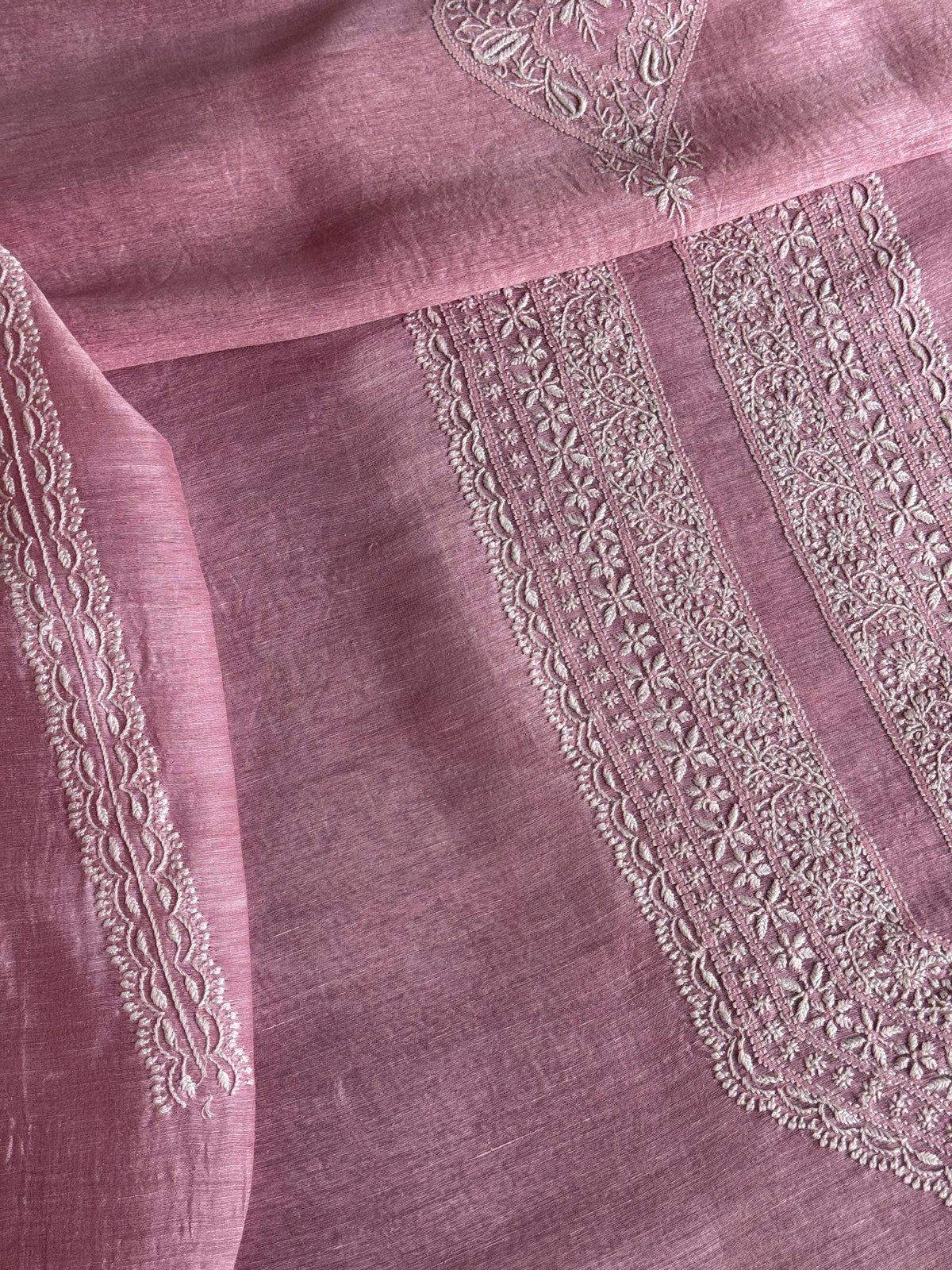 Pink Shade Linen Chikankari Unstitched Men's Kurtas Fabric