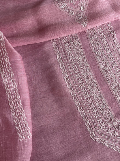 Pink Shade Linen Chikankari Unstitched Men's Kurtas Fabric