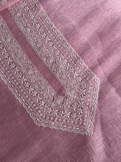 Pink Shade Linen Chikankari Unstitched Men's Kurtas Fabric