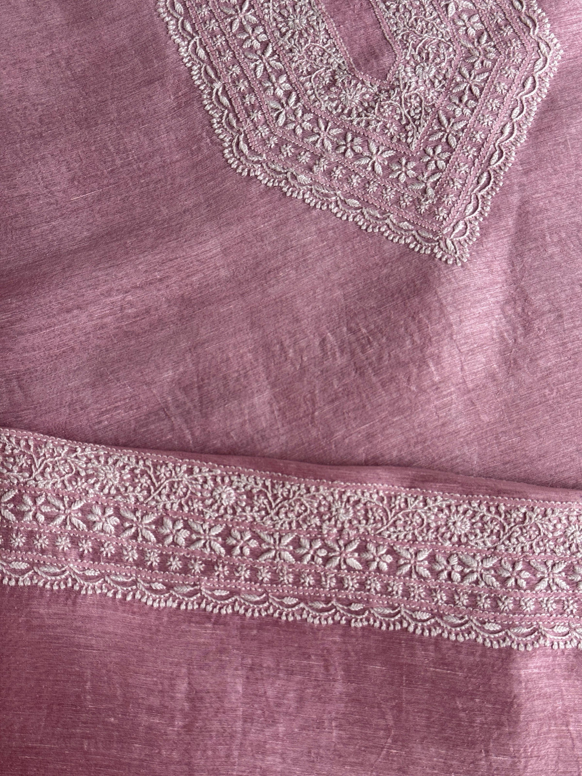Pink Shade Linen Chikankari Unstitched Men's Kurtas Fabric
