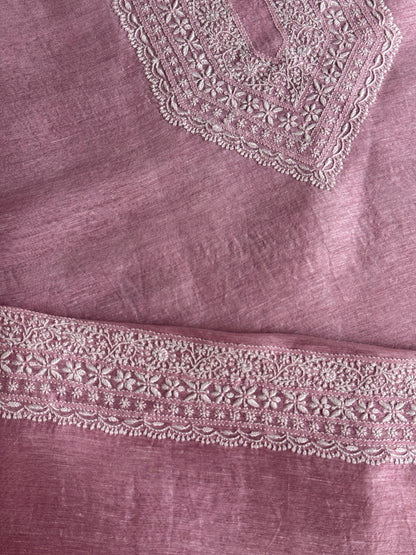 Pink Shade Linen Chikankari Unstitched Men's Kurtas Fabric