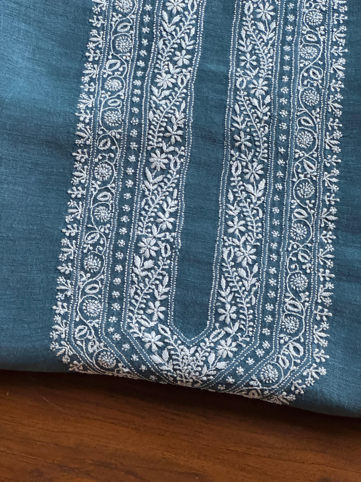 Blue Shade Linen Chikankari Unstitched Men's Kurtas Fabric