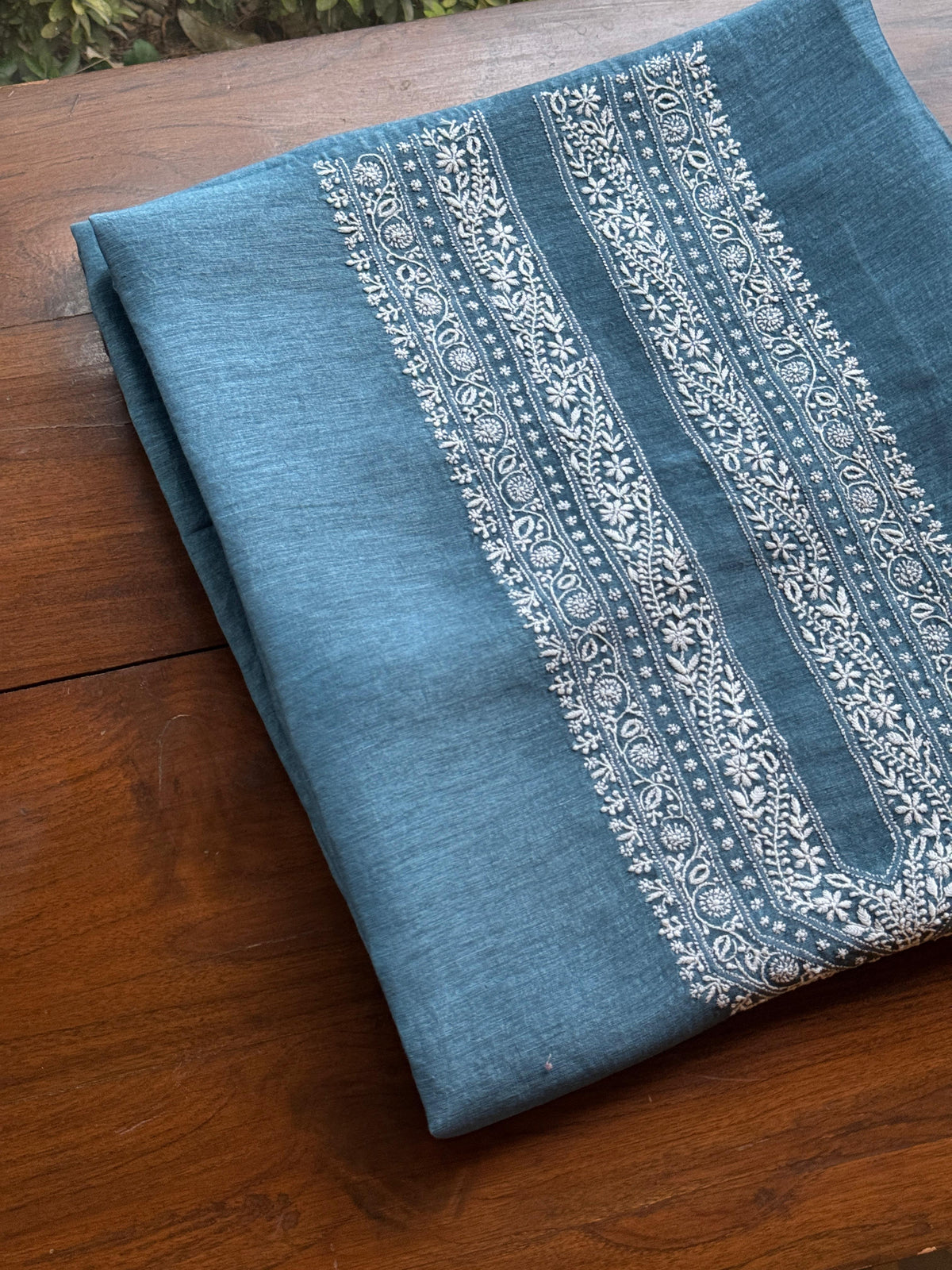 Blue Shade Linen Chikankari Unstitched Men's Kurtas Fabric