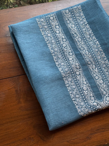 Blue Shade Linen Chikankari Unstitched Men's Kurtas Fabric