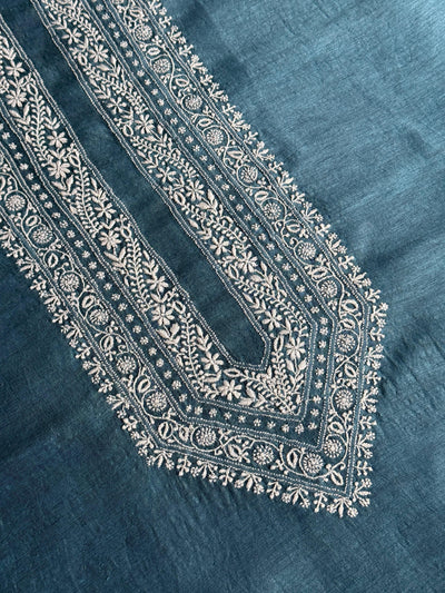 Blue Shade Linen Chikankari Unstitched Men's Kurtas Fabric