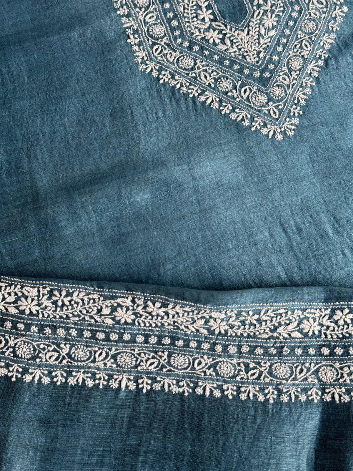 Blue Shade Linen Chikankari Unstitched Men's Kurtas Fabric