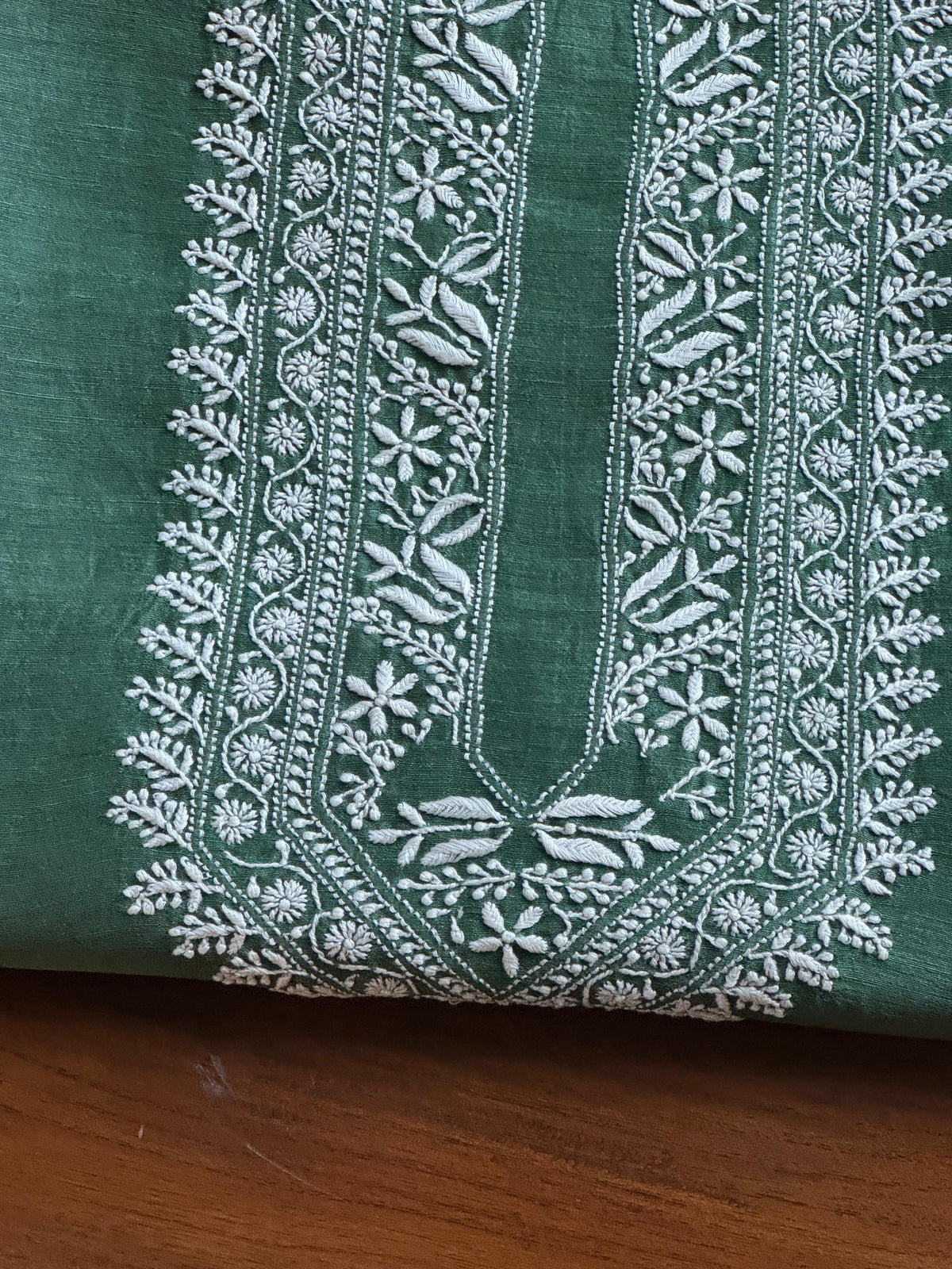 Dark Green Shade Linen Chikankari Unstitched Men's Kurtas Fabric