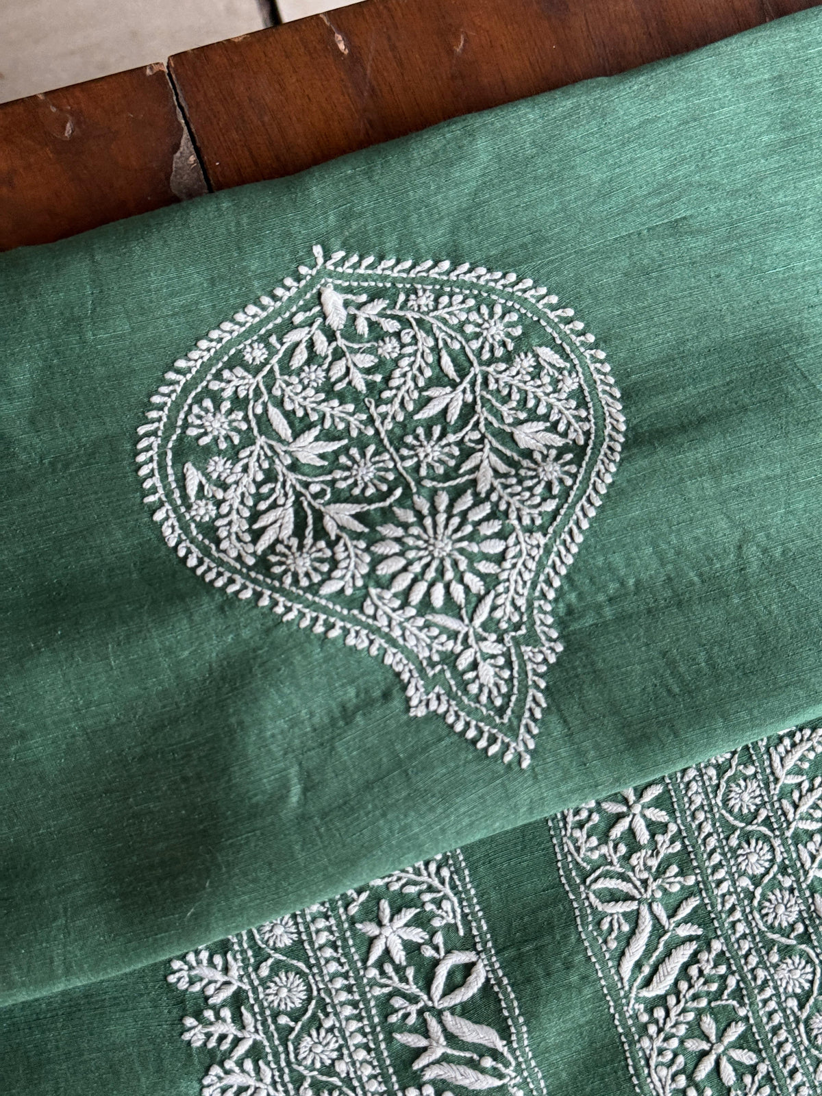 Dark Green Shade Linen Chikankari Unstitched Men's Kurtas Fabric