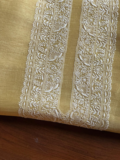 Yellow Shade Linen Chikankari Unstitched Men's Kurtas Fabric