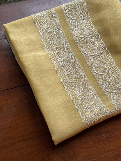Yellow Shade Linen Chikankari Unstitched Men's Kurtas Fabric