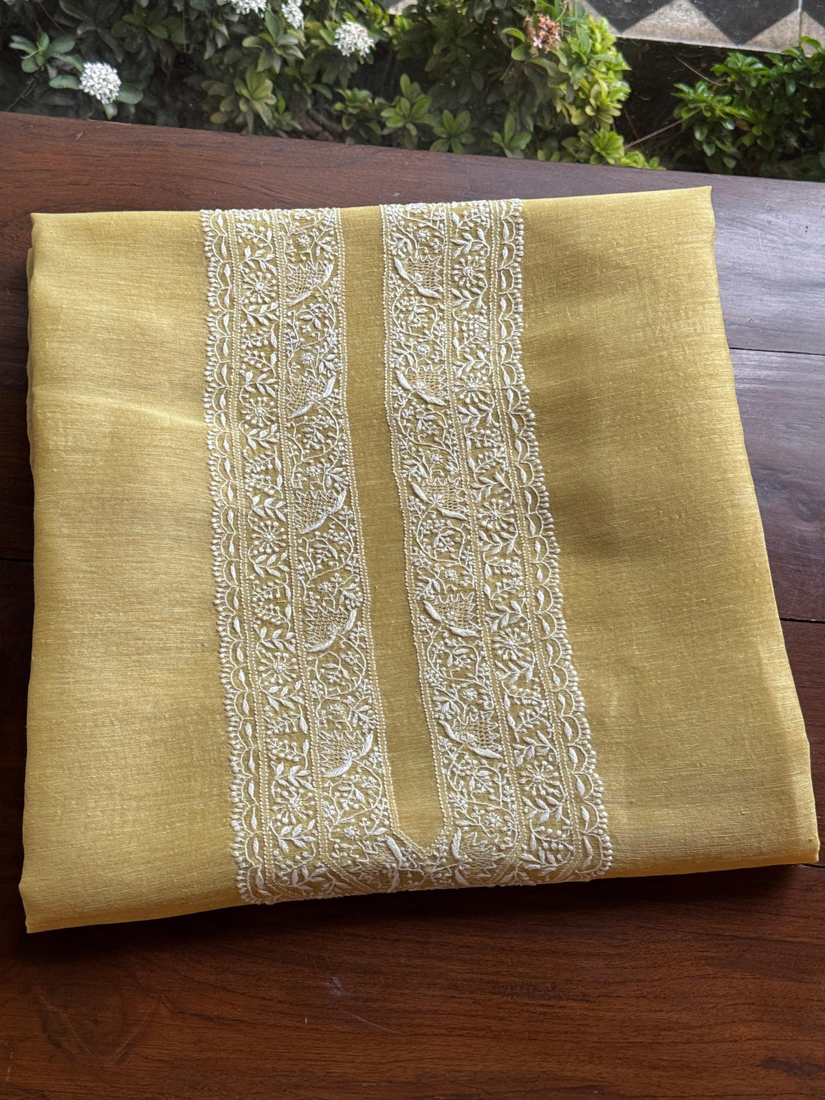 Yellow Shade Linen Chikankari Unstitched Men's Kurtas Fabric