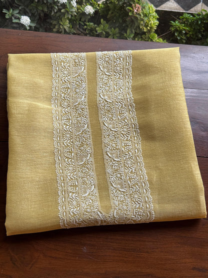 Yellow Shade Linen Chikankari Unstitched Men's Kurtas Fabric