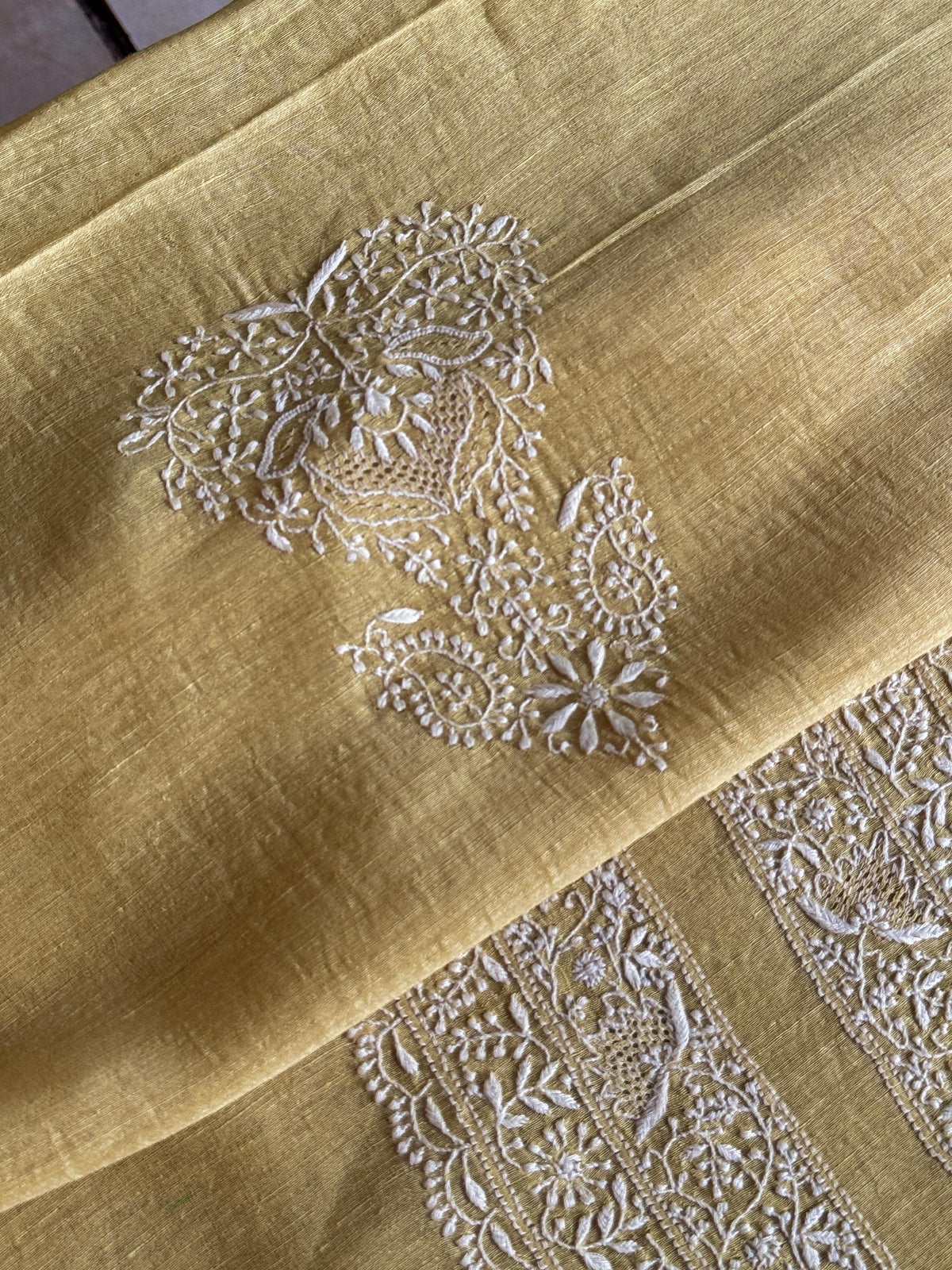 Yellow Shade Linen Chikankari Unstitched Men's Kurtas Fabric