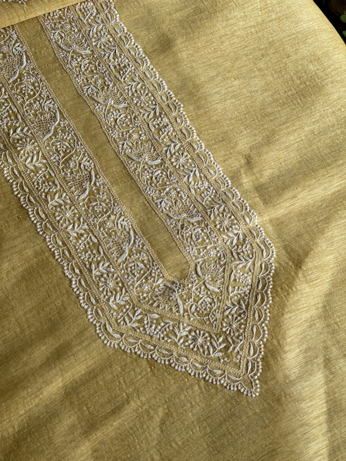 Yellow Shade Linen Chikankari Unstitched Men's Kurtas Fabric