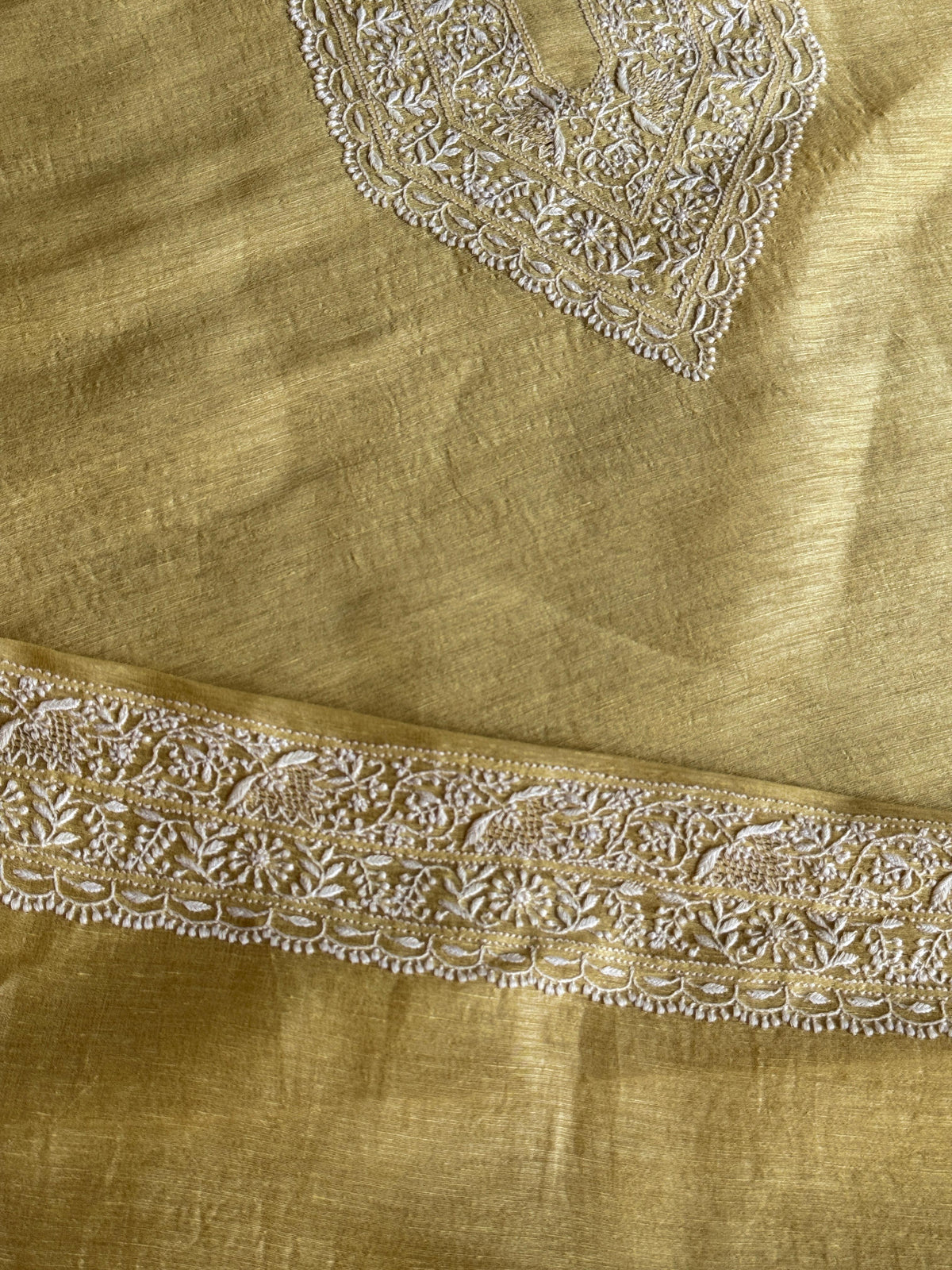 Yellow Shade Linen Chikankari Unstitched Men's Kurtas Fabric