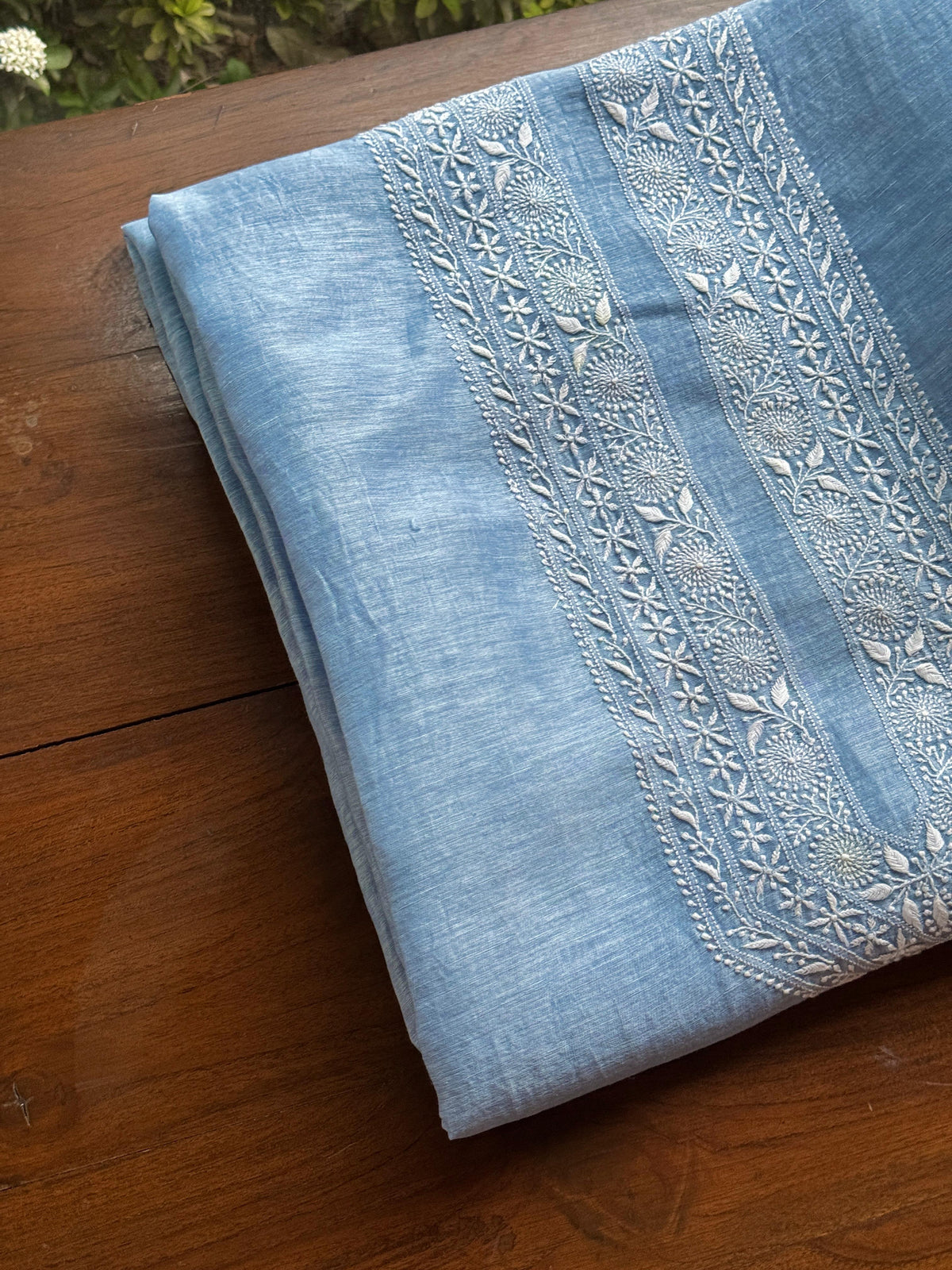 Powder Blue Shade Linen Chikankari Unstitched Men's Kurtas Fabric