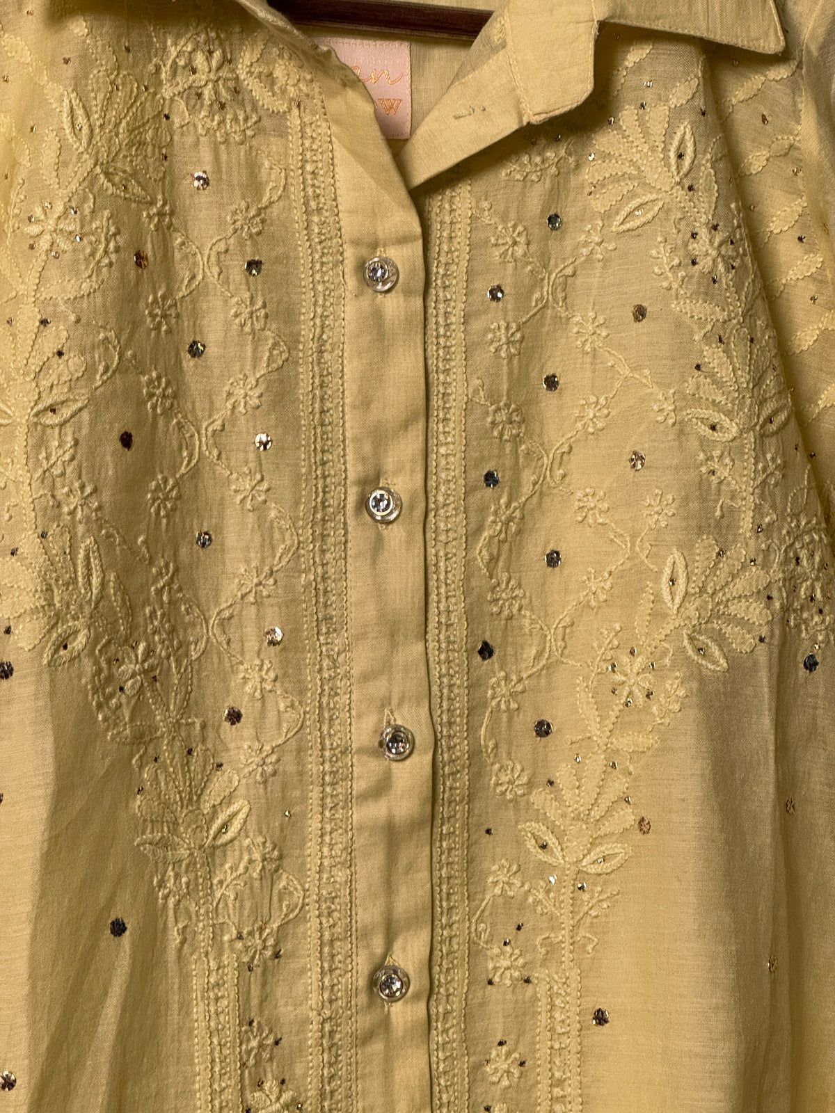 Mul Chanderi Chikankari Shirt with Mukaish Badla Work