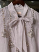 Lavender Grey Shade Mul Chanderi Mukaish Badla Short Shirt with Bow Neck