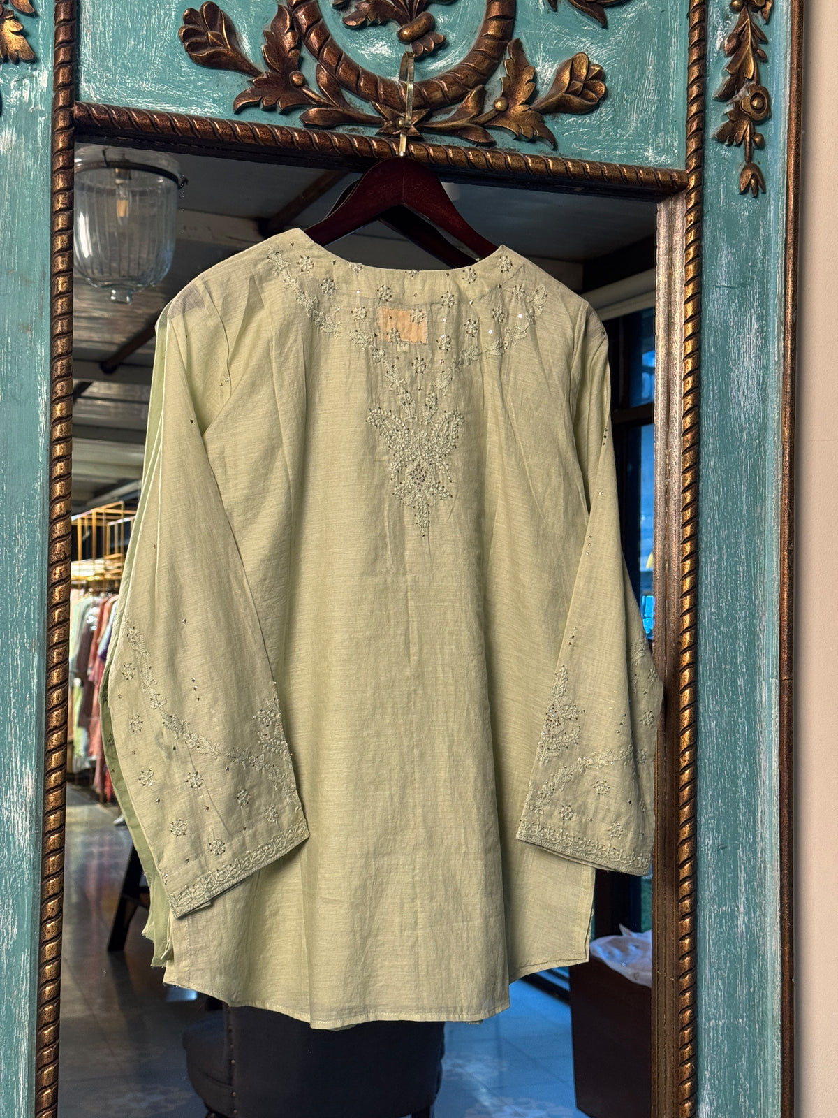 Mul Chanderi Chikankari Shirt with Mukaish Badla Work