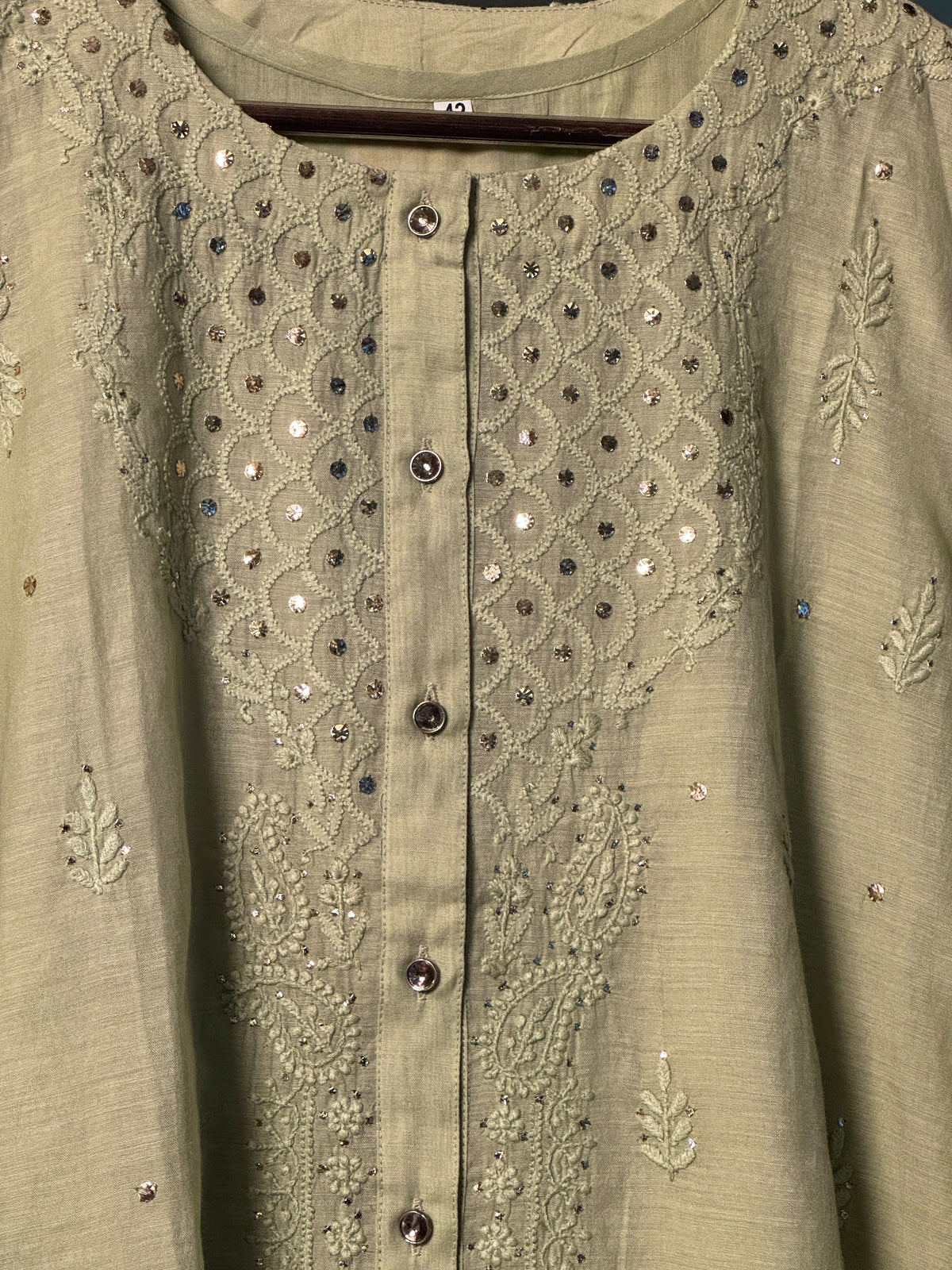 Mul Chanderi Chikankari Shirt with Mukaish Badla Work