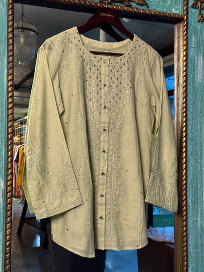 Mul Chanderi Chikankari Shirt with Mukaish Badla Work