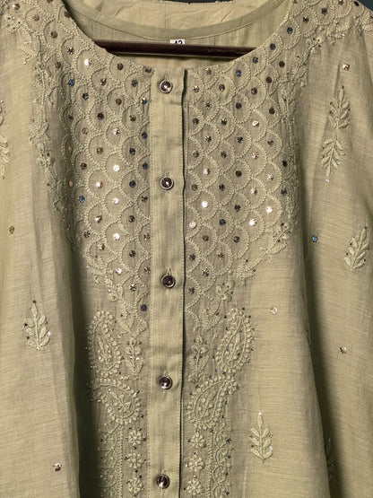 Mul Chanderi Chikankari Shirt with Mukaish Badla Work