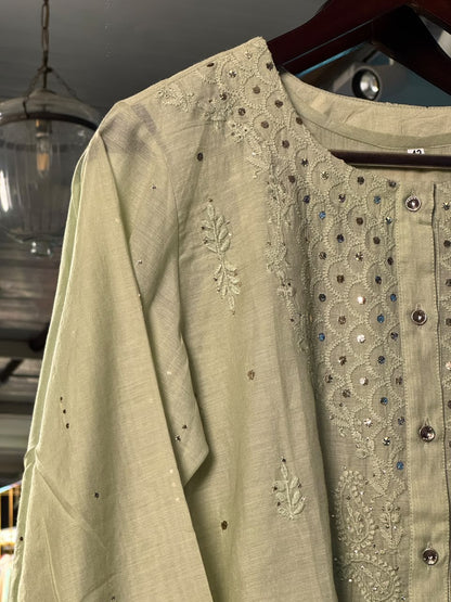 Mul Chanderi Chikankari Shirt with Mukaish Badla Work