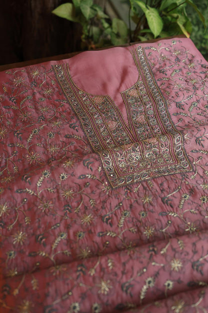 Dusty Lavender Noor Organza Silk Chikankari Unstitched Kurta Dupatta Set
