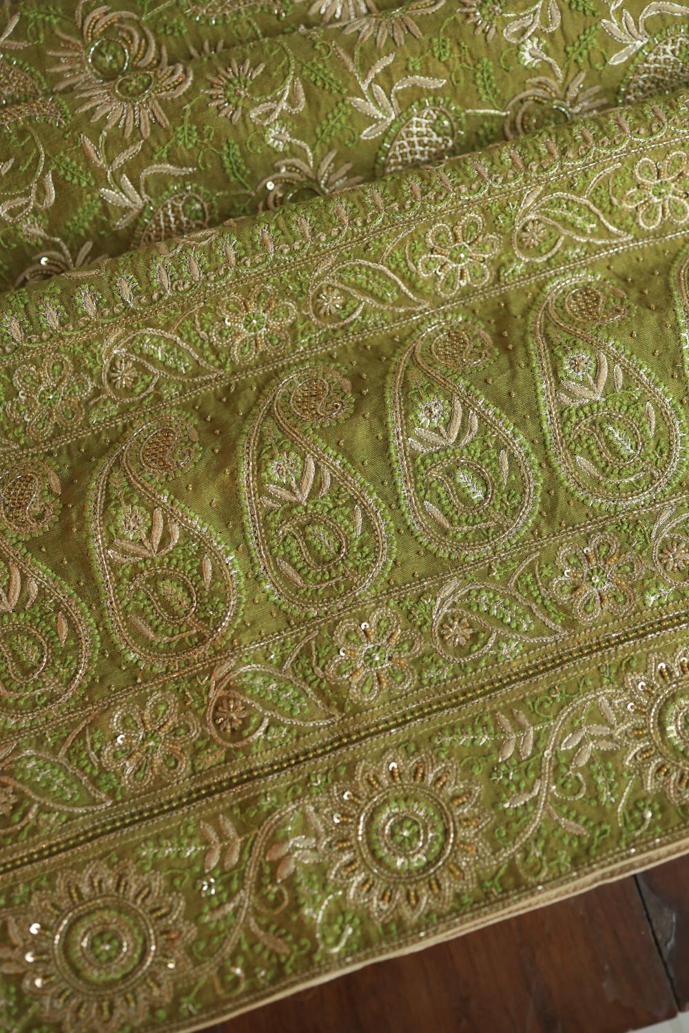Green Tissue Silk Unstitched Fabric