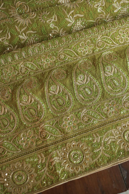 Green Tissue Silk Unstitched Fabric