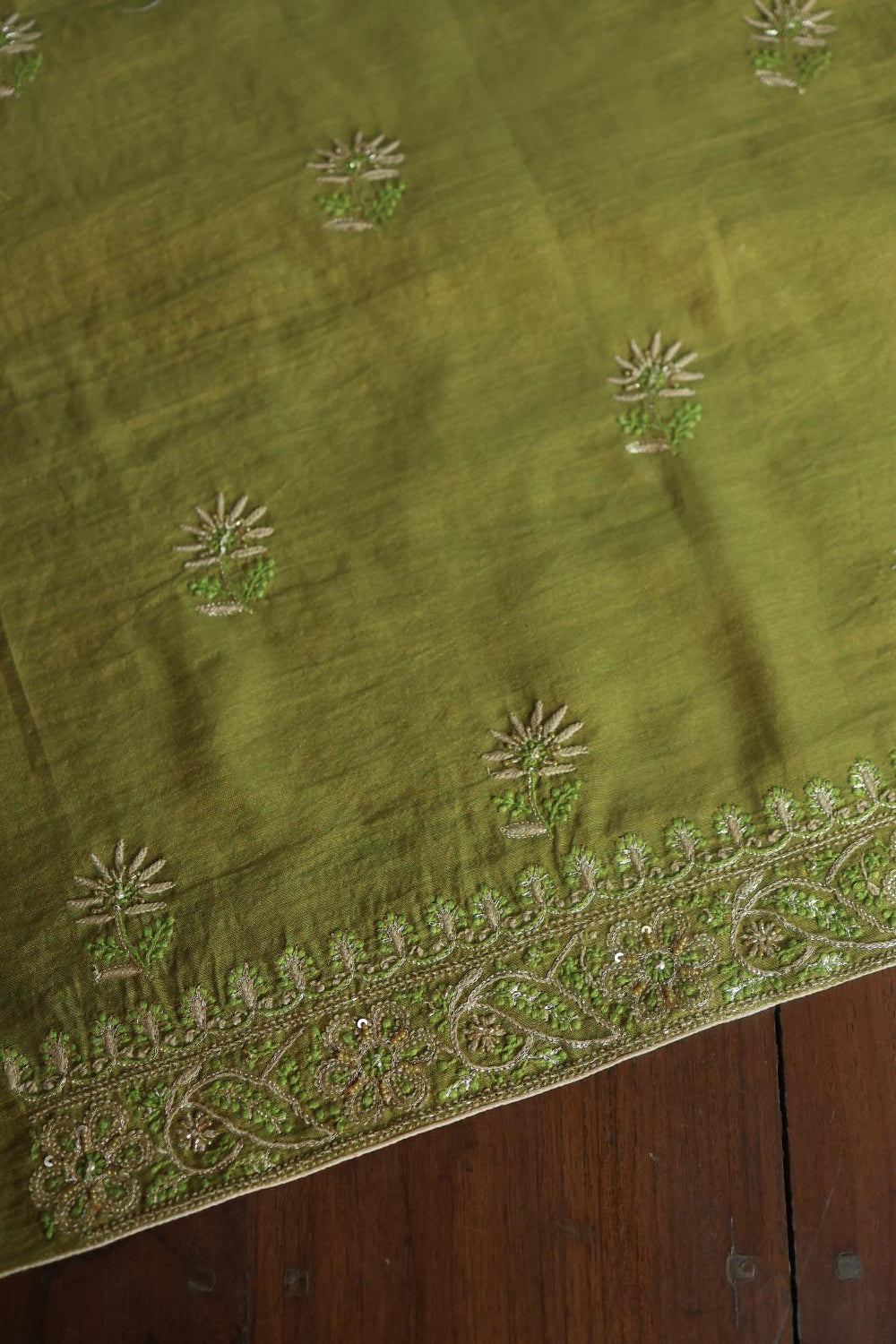 Green Tissue Silk Unstitched Fabric