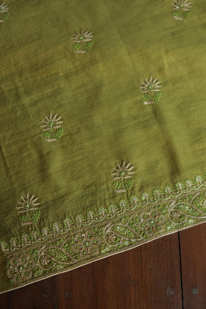 Green Tissue Silk Unstitched Fabric
