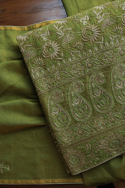 Green Tissue Silk Unstitched Fabric