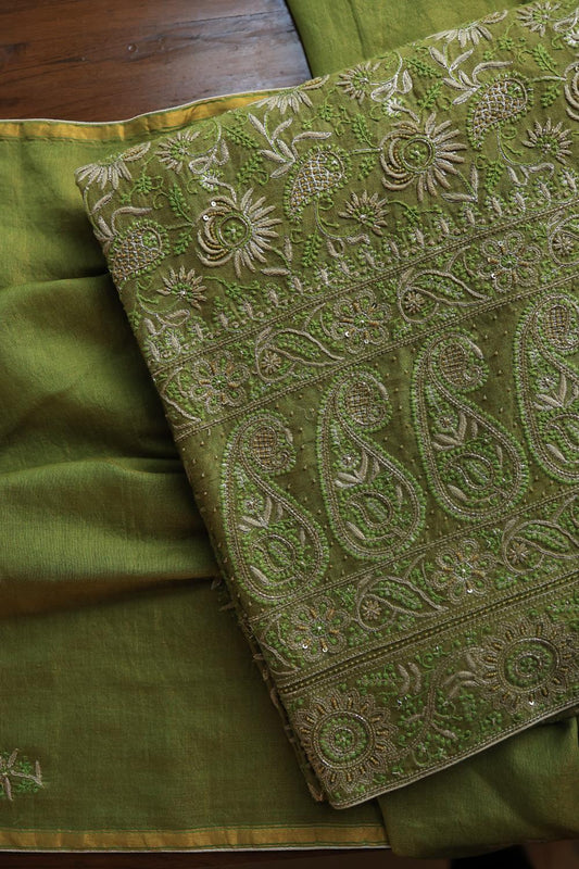 Green Tissue Silk Unstitched Fabric