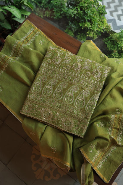 Green Tissue Silk Unstitched Fabric