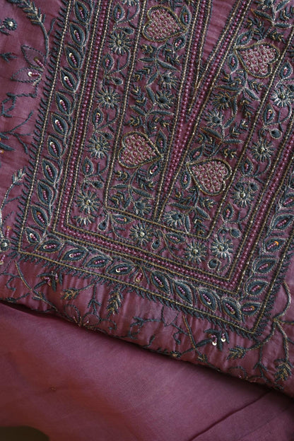 Dusty Lavender Noor Organza Silk Chikankari Unstitched Kurta Dupatta Set