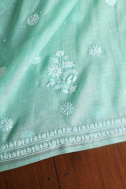 Sea Green Peach Malmals Pearl Work Chikankari Unstitched Fabrics