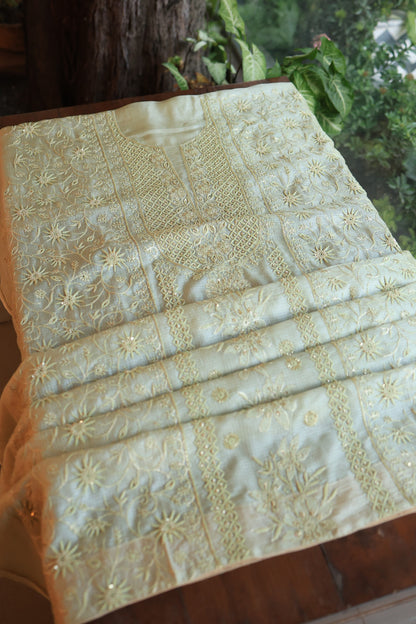 Lemon Rasm Kota Tussar Chikankari Unstitched Chikankari Fabrics
