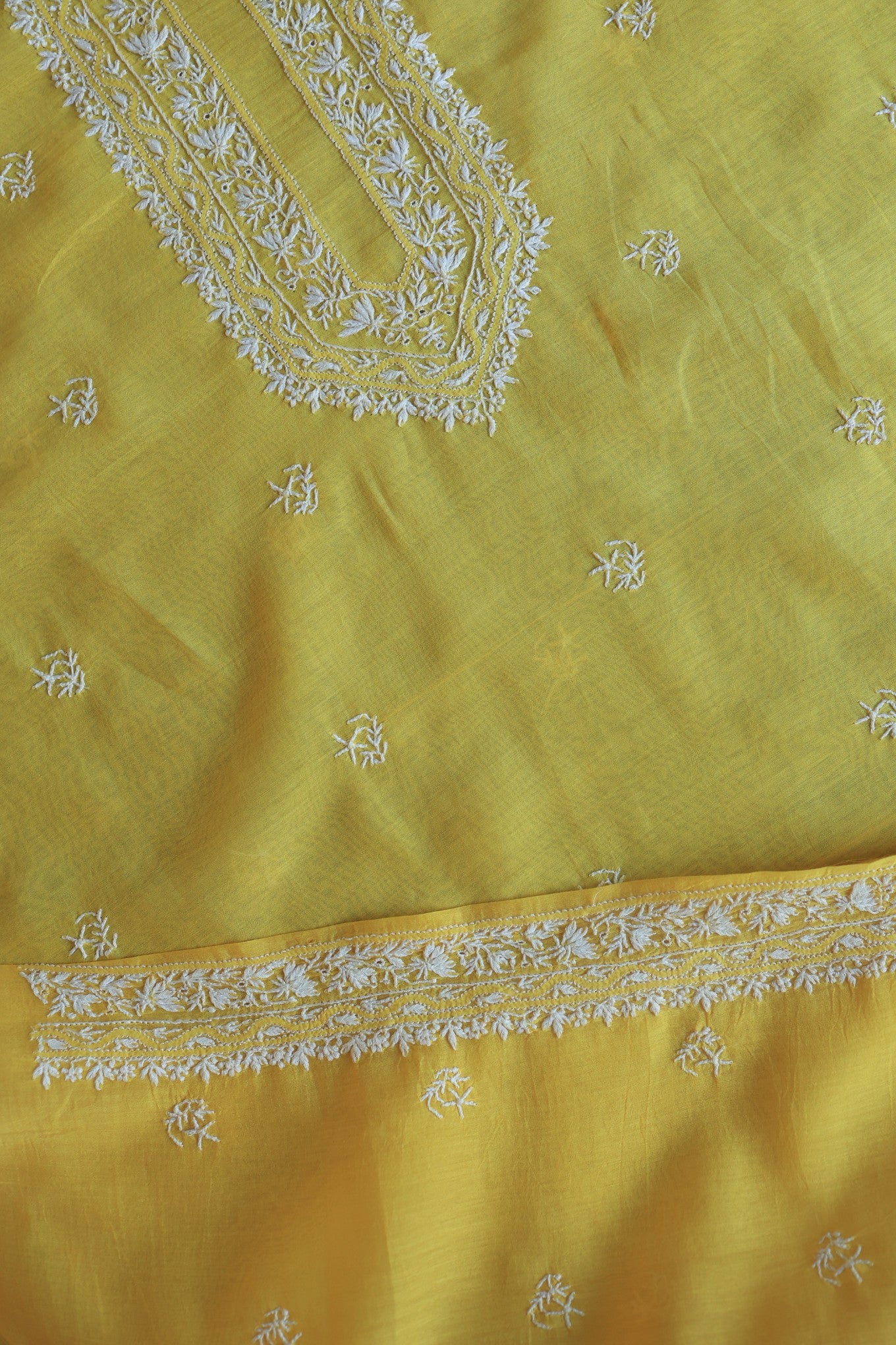 Yellow Mulmul Chikankari Unstitched Men's Kurtas Fabric