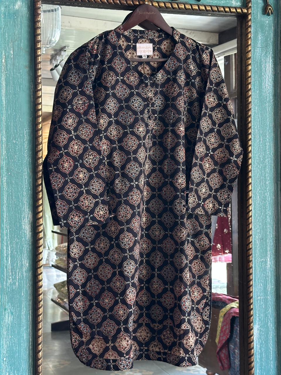 Black Ajrak Multi Shade Cotton Short Kurta