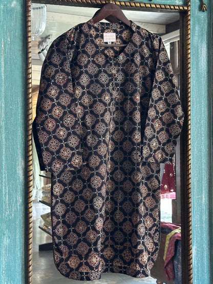 Black Ajrak Multi Shade Cotton Short Kurta