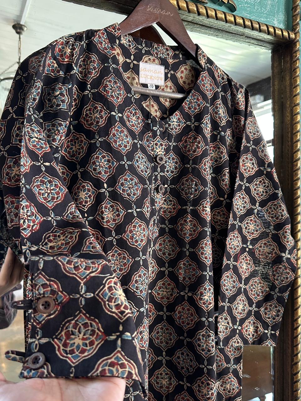 Black Ajrak Multi Shade Cotton Short Kurta
