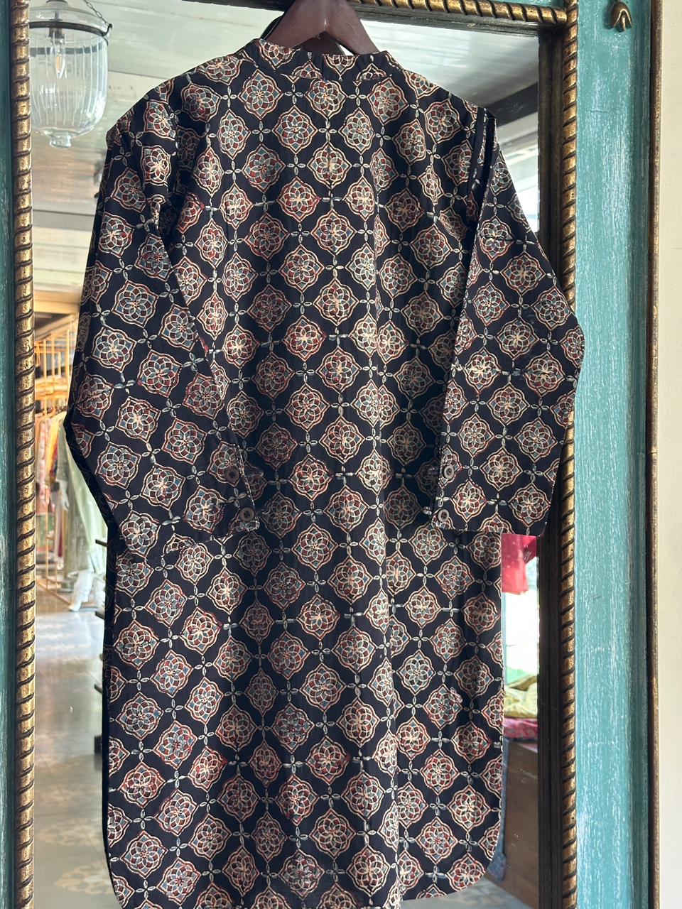 Black Ajrak Multi Shade Cotton Short Kurta